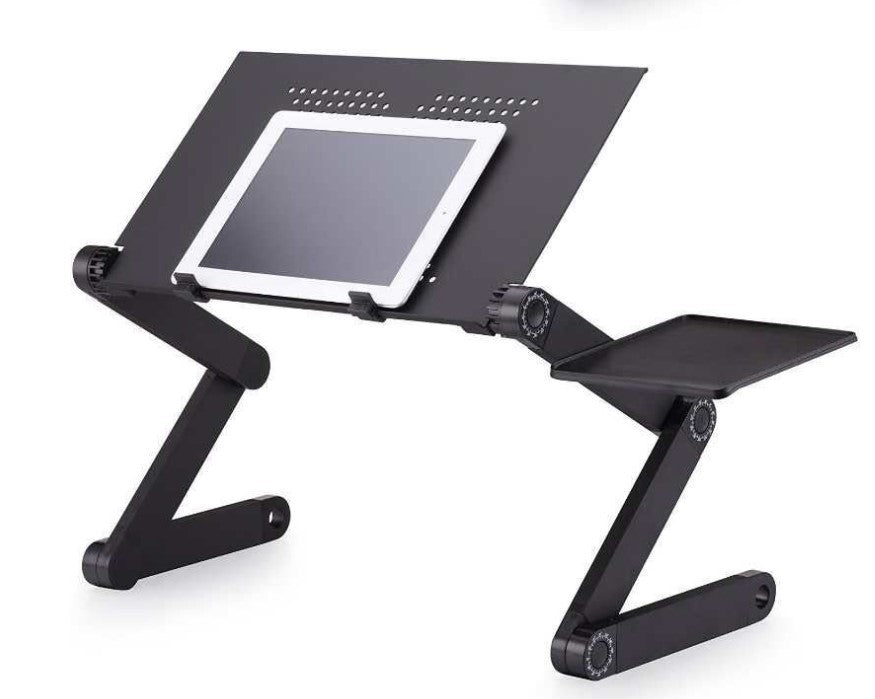 Foldable Aluminium Laptop Lap Desk | 360° Adjustable | 42×26cm | Mouse Panel | With or Without Fan | Black