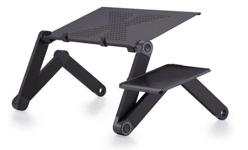 Foldable Aluminium Laptop Lap Desk | 360° Adjustable | 42×26cm | Mouse Panel | With or Without Fan | Black