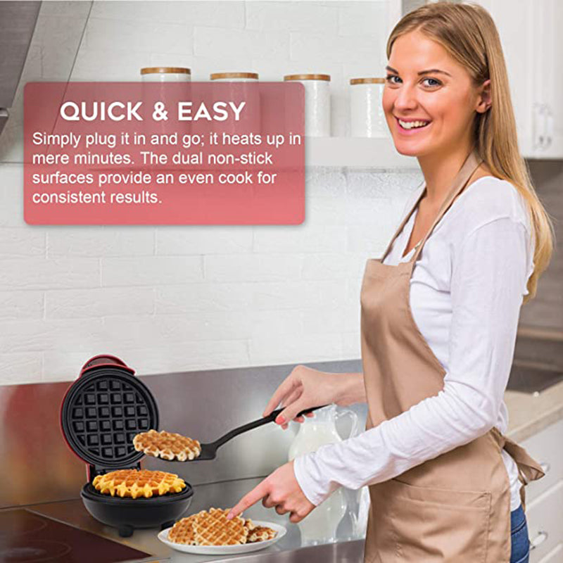 Mini Household Waffle Maker | 350W | 12.2×12.2×8.8cm | EU, UK & US Plug | Red | Compact & Non-Stick | Breakfast & Snack Maker