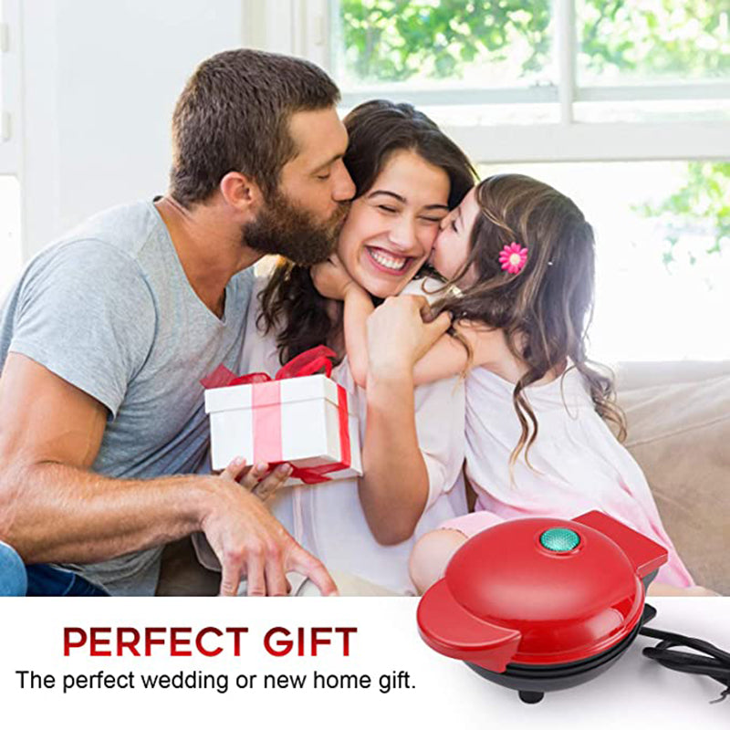Mini Household Waffle Maker | 350W | 12.2×12.2×8.8cm | EU, UK & US Plug | Red | Compact & Non-Stick | Breakfast & Snack Maker