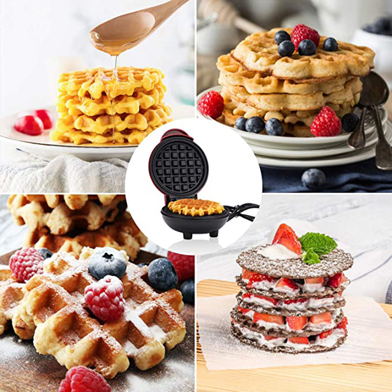 Mini Household Waffle Maker | 350W | 12.2×12.2×8.8cm | EU, UK & US Plug | Red | Compact & Non-Stick | Breakfast & Snack Maker