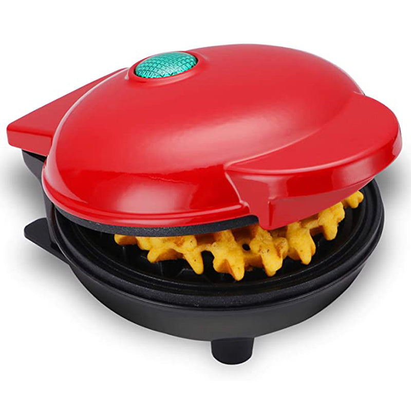 Mini Household Waffle Maker | 350W | 12.2×12.2×8.8cm | EU, UK & US Plug | Red | Compact & Non-Stick | Breakfast & Snack Maker