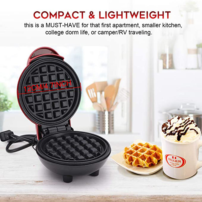 Mini Household Waffle Maker | 350W | 12.2×12.2×8.8cm | EU, UK & US Plug | Red | Compact & Non-Stick | Breakfast & Snack Maker