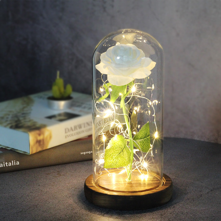 Preserved Rose Bouquet with LED Glass Cover | Silk & Velvet Roses | Solid Wood Base | AAA Battery | 300×170×160mm | 16 Colours & Styles | Valentine, Wedding & Mother’s Day Gift