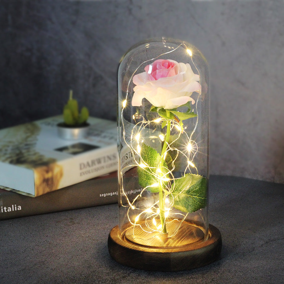 Preserved Rose Bouquet with LED Glass Cover | Silk & Velvet Roses | Solid Wood Base | AAA Battery | 300×170×160mm | 16 Colours & Styles | Valentine, Wedding & Mother’s Day Gift