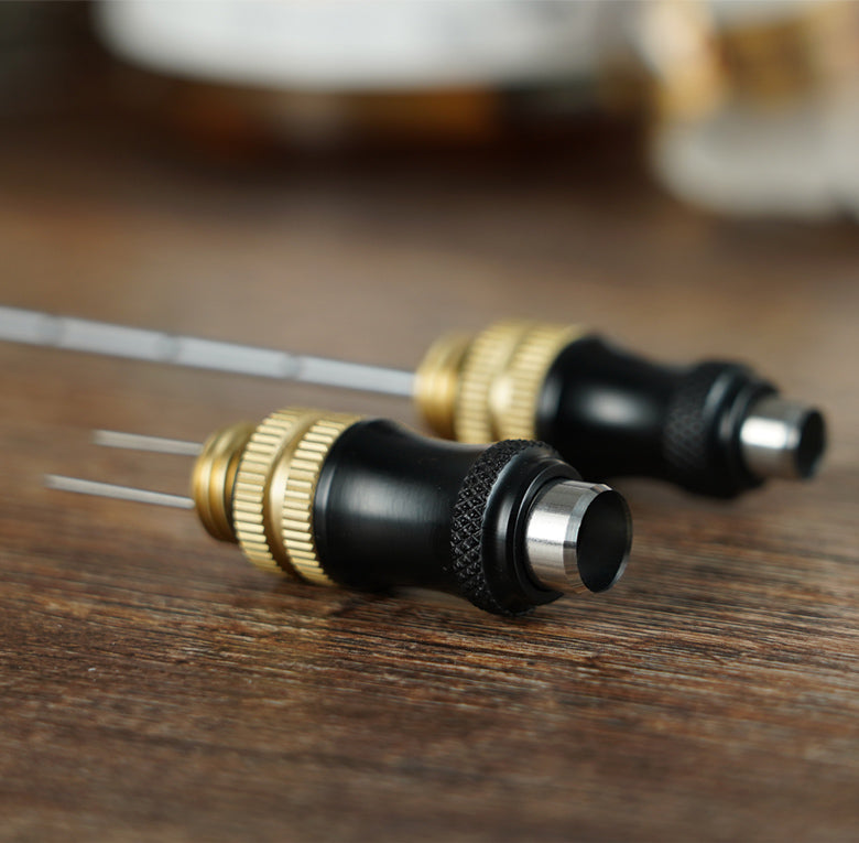 4-in-1 Zinc Alloy Cigar Punch & Vent Needle | 102mm Needle, 7mm & 9mm Drills, Anti-Scalding, Black & Gold