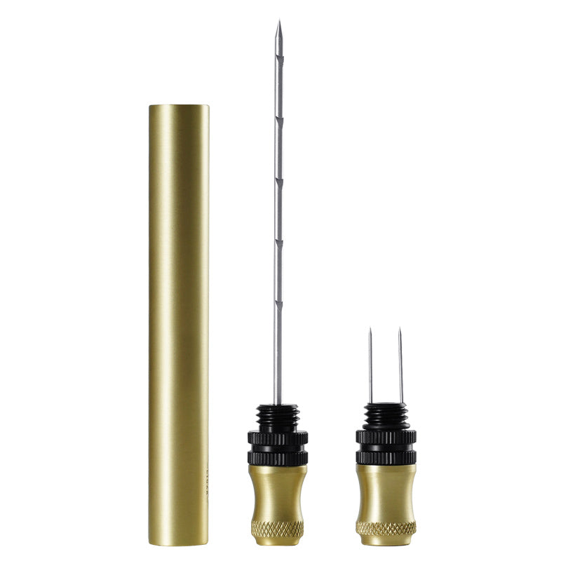4-in-1 Zinc Alloy Cigar Punch & Vent Needle | 102mm Needle, 7mm & 9mm Drills, Anti-Scalding, Black & Gold