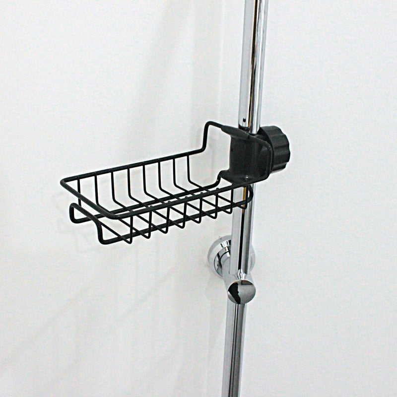 Clip-On Sink Faucet Sponge & Utensil Holder | No Drill | 17.5×9.5×11.5cm | 2-in-1 Detachable Hook | Adjustable Clamp | 201 SS, 304 SS, Black & White Iron | Kitchen & Bathroom