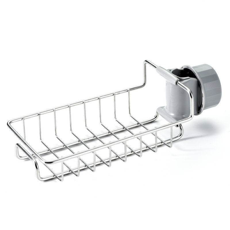 Clip-On Sink Faucet Sponge & Utensil Holder | No Drill | 17.5×9.5×11.5cm | 2-in-1 Detachable Hook | Adjustable Clamp | 201 SS, 304 SS, Black & White Iron | Kitchen & Bathroom