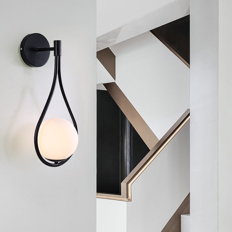 Nordic Glass Pendant Wall Lamp | B6005-D | E27 | D150×H450mm | Milk White Glass Shade | 30,000hr | EU & US Plug | With & Without Bulb | Black & Gold | Bedroom & Living Room