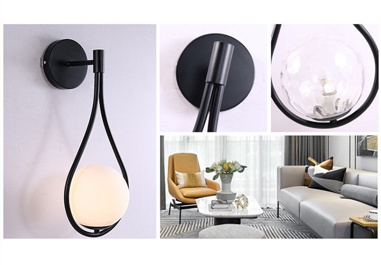 Nordic Glass Pendant Wall Lamp | B6005-D | E27 | D150×H450mm | Milk White Glass Shade | 30,000hr | EU & US Plug | With & Without Bulb | Black & Gold | Bedroom & Living Room