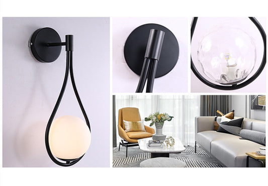 Nordic Glass Pendant Wall Lamp | B6005-D | E27 | D150×H450mm | Milk White Glass Shade | 30,000hr | EU & US Plug | With & Without Bulb | Black & Gold | Bedroom & Living Room