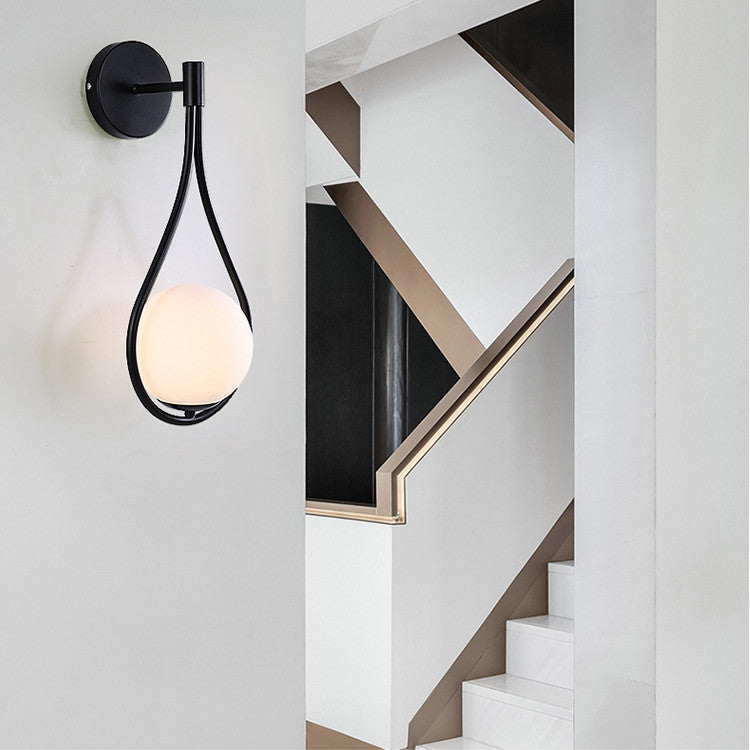 Nordic Glass Pendant Wall Lamp | B6005-D | E27 | D150×H450mm | Milk White Glass Shade | 30,000hr | EU & US Plug | With & Without Bulb | Black & Gold | Bedroom & Living Room