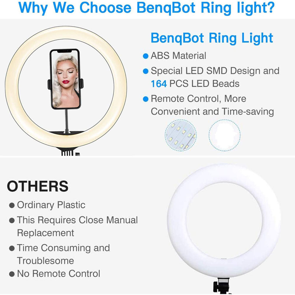 10-Inch LED Ring Light with Tripod | 26cm | 10W | 10 Brightness Modes | 1%–100% Dimming | 3200K–5500K | 37–160cm Adjustable | USB | Phone Holder | Selfie, Video & Makeup Light