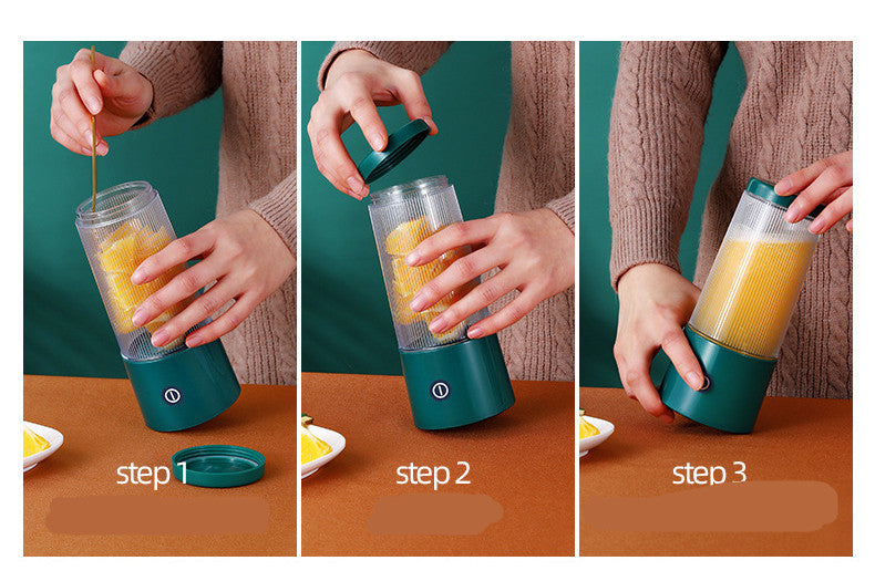 Rechargeable Portable Juicer Cup | 37W | 4-Cutter Head | 350ml | 12,000 RPM | USB Powered | 8×8×18.5cm | Blue, Green & Pink