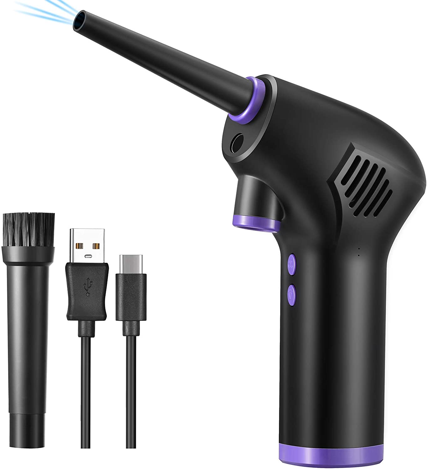 Cordless Electric Air Duster | 45,000 RPM | 70m/s | Built-In LED | Retractable Nozzle | 6,000mAh & 15,000mAh | USB & 220V | Black | Computer, Keyboard & Camera Cleaning