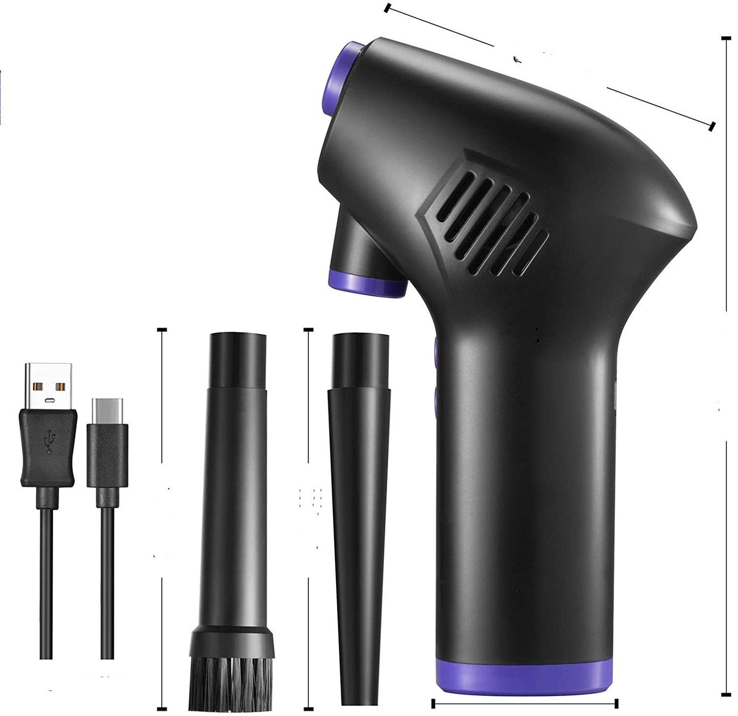 Cordless Electric Air Duster | 45,000 RPM | 70m/s | Built-In LED | Retractable Nozzle | 6,000mAh & 15,000mAh | USB & 220V | Black | Computer, Keyboard & Camera Cleaning