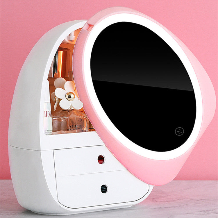 Large Acrylic Desktop Storage & Makeup Organiser | 35L | With Lid & Compartments | Korean Style | Pink & White | Bedroom, Bathroom & Study | Cosmetics, Jewellery & Accessories