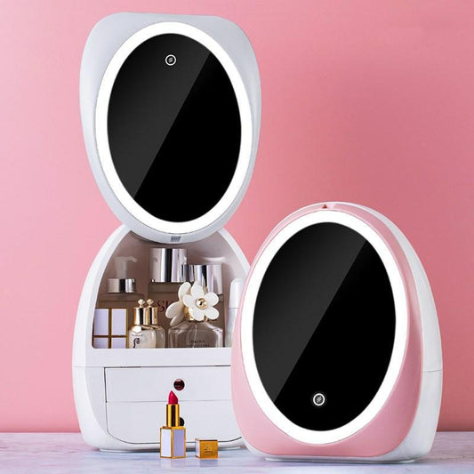Large Acrylic Desktop Storage & Makeup Organiser | 35L | With Lid & Compartments | Korean Style | Pink & White | Bedroom, Bathroom & Study | Cosmetics, Jewellery & Accessories
