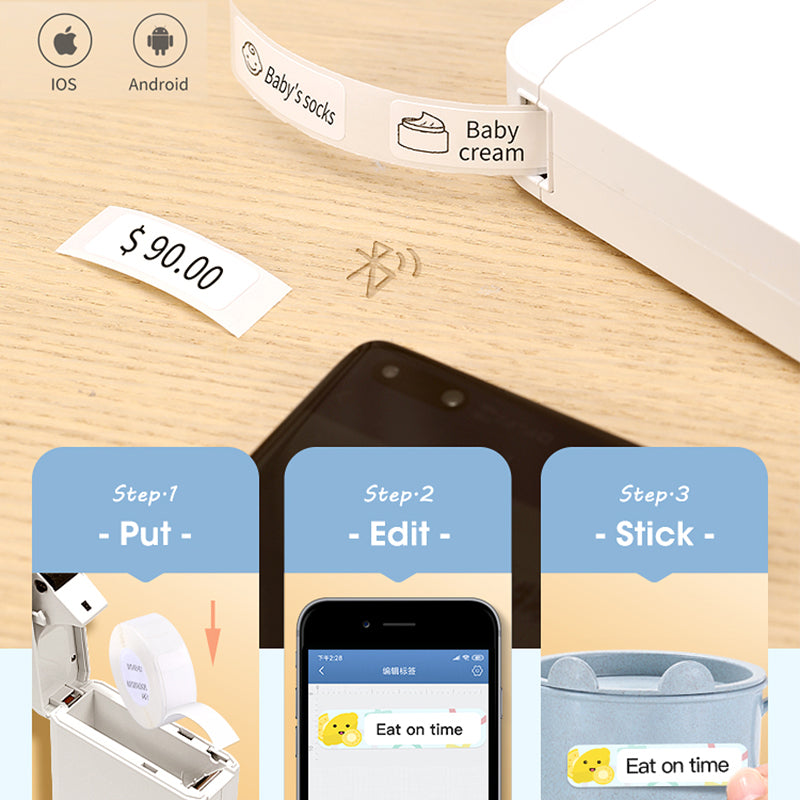 D110 Bluetooth Thermal Label Printer | 203dpi, 1200mAh | Portable Home & Office Sticker Printer