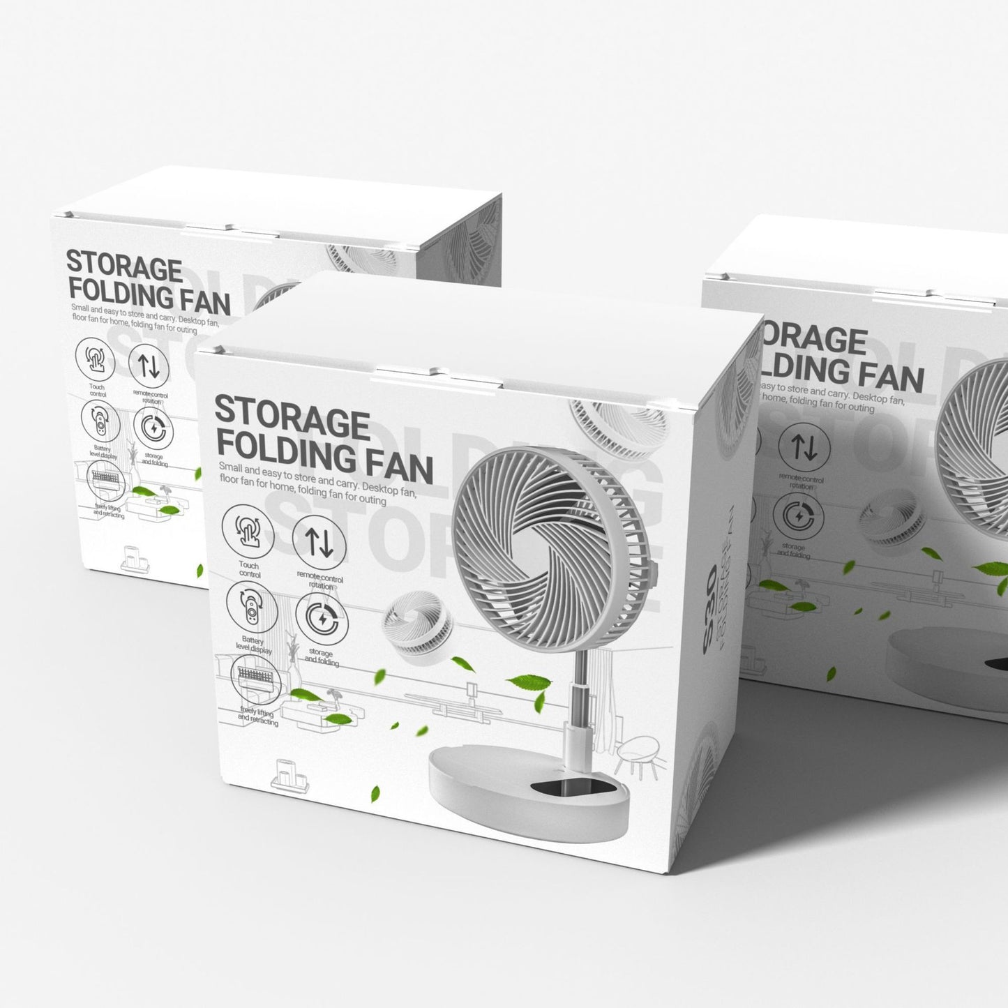 USB Rechargeable Portable Folding Fan | 5W | 3-Speed | Remote Control | Oscillating | Auto Fall-Stop | 9.5-Inch | ≤36dB | 5000mAh & Fixed Head