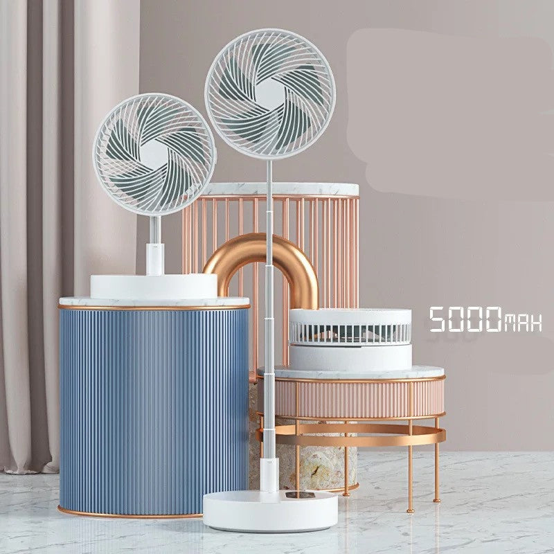 USB Rechargeable Portable Folding Fan | 5W | 3-Speed | Remote Control | Oscillating | Auto Fall-Stop | 9.5-Inch | ≤36dB | 5000mAh & Fixed Head