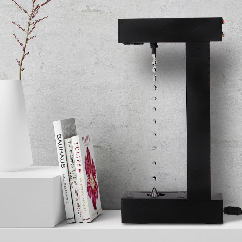 Anti-Gravity Floating Sand Hourglass LED Table Lamp | UV Disinfection, Geometric Design, Obsidian Black, US Plug