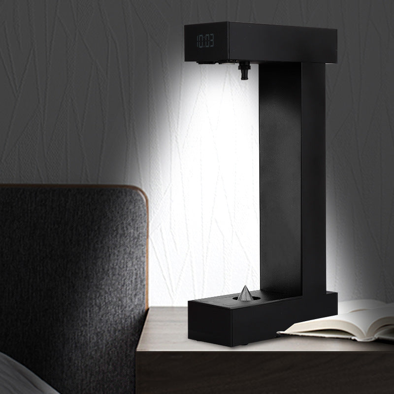 Anti-Gravity Floating Sand Hourglass LED Table Lamp | UV Disinfection, Geometric Design, Obsidian Black, US Plug
