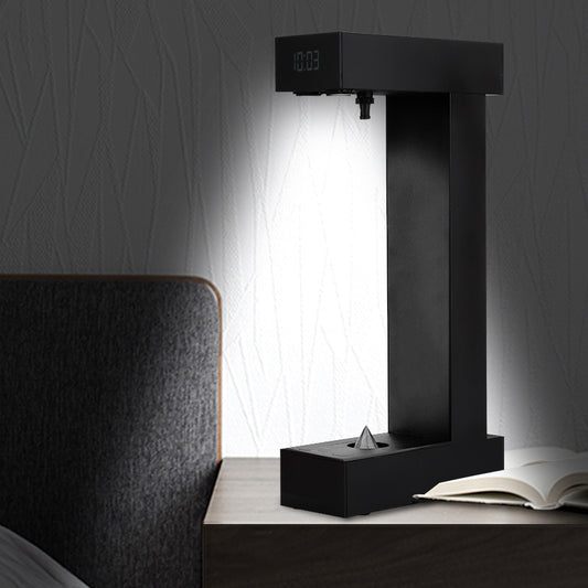 Anti-Gravity Floating Sand Hourglass LED Table Lamp | UV Disinfection, Geometric Design, Obsidian Black, US Plug
