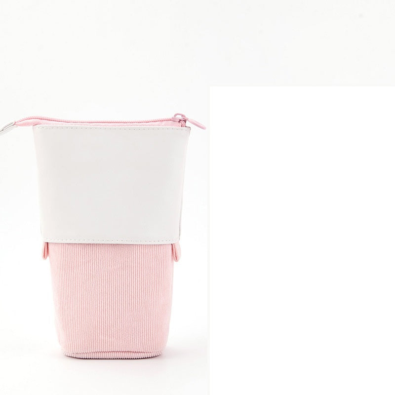 Round Corduroy & PU Leather Retractable Pencil Case | Cute Stationery Organiser | 5 Colours