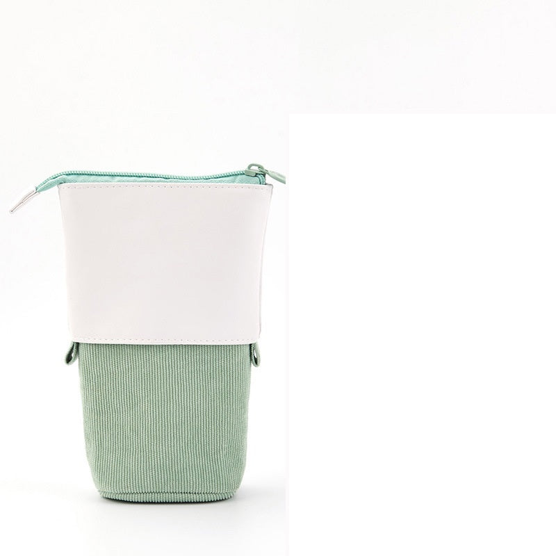 Round Corduroy & PU Leather Retractable Pencil Case | Cute Stationery Organiser | 5 Colours