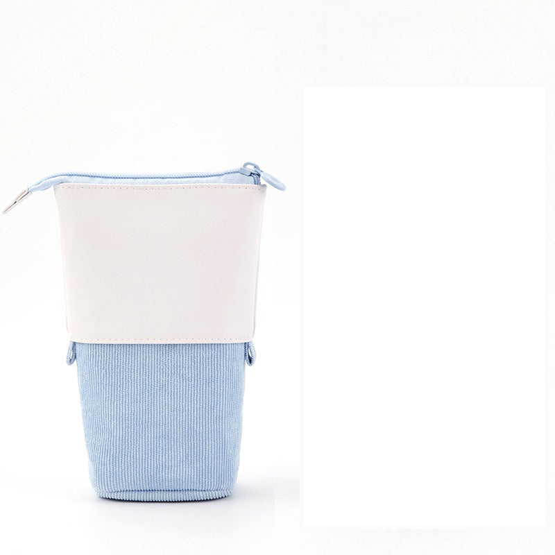 Round Corduroy & PU Leather Retractable Pencil Case | Cute Stationery Organiser | 5 Colours