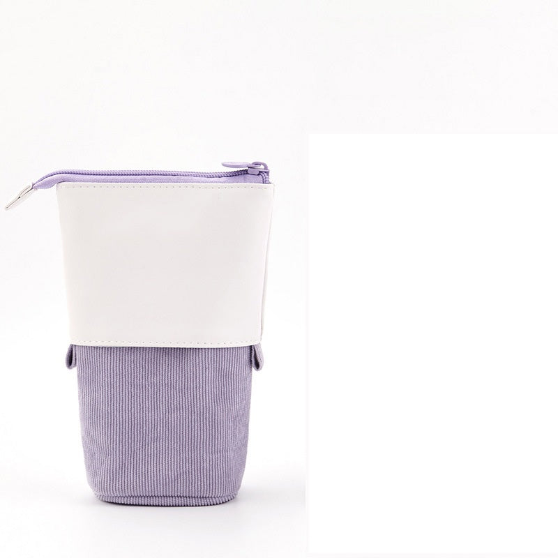 Round Corduroy & PU Leather Retractable Pencil Case | Cute Stationery Organiser | 5 Colours