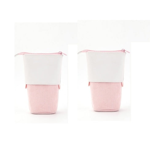 Round Corduroy & PU Leather Retractable Pencil Case | Cute Stationery Organiser | 5 Colours