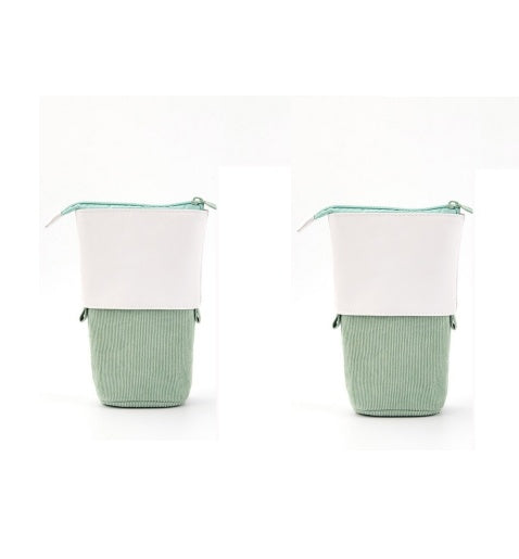 Round Corduroy & PU Leather Retractable Pencil Case | Cute Stationery Organiser | 5 Colours