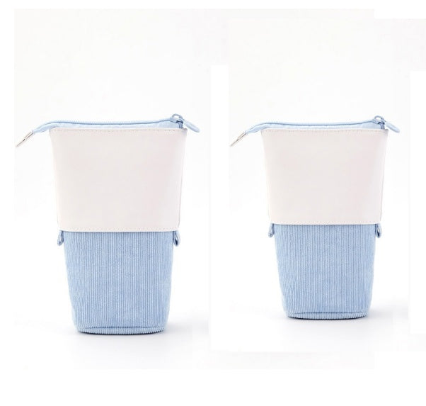 Round Corduroy & PU Leather Retractable Pencil Case | Cute Stationery Organiser | 5 Colours