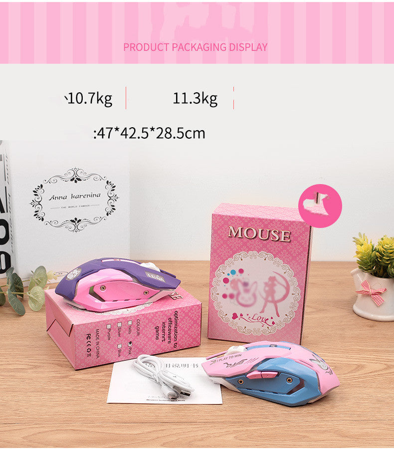 2400 DPI Wireless Silent Gaming Mouse | 6 Buttons | Silent Click | Ergonomic | Desktop & Laptop | Pink & Blue