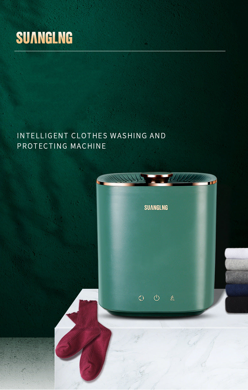 Mini Portable Washing Machine | 10W | Ozone Sterilisation | Blue Light | 15-Min Quick Wash | 110–220V | Green & White