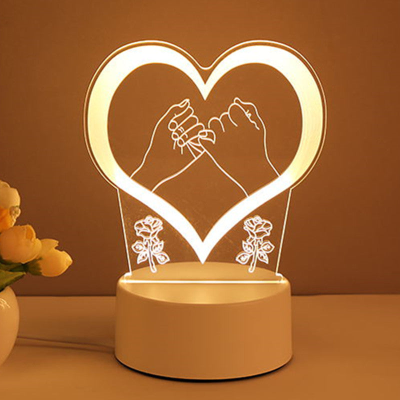 3D Illusion Acrylic LED Night Light | USB | 110–240V | Warm White | 12 Designs | I Love You, Ferris Wheel, Dinosaur, Rose & More | Bedroom, Gift & Home Decor