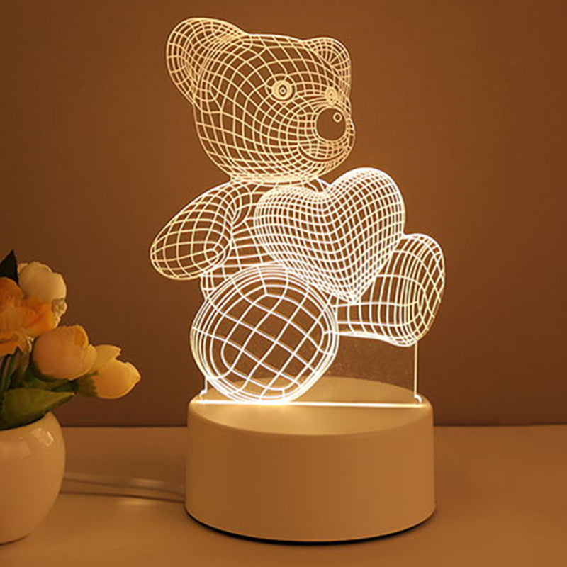 3D Illusion Acrylic LED Night Light | USB | 110–240V | Warm White | 12 Designs | I Love You, Ferris Wheel, Dinosaur, Rose & More | Bedroom, Gift & Home Decor