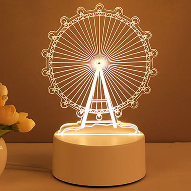 3D Illusion Acrylic LED Night Light | USB | 110–240V | Warm White | 12 Designs | I Love You, Ferris Wheel, Dinosaur, Rose & More | Bedroom, Gift & Home Decor
