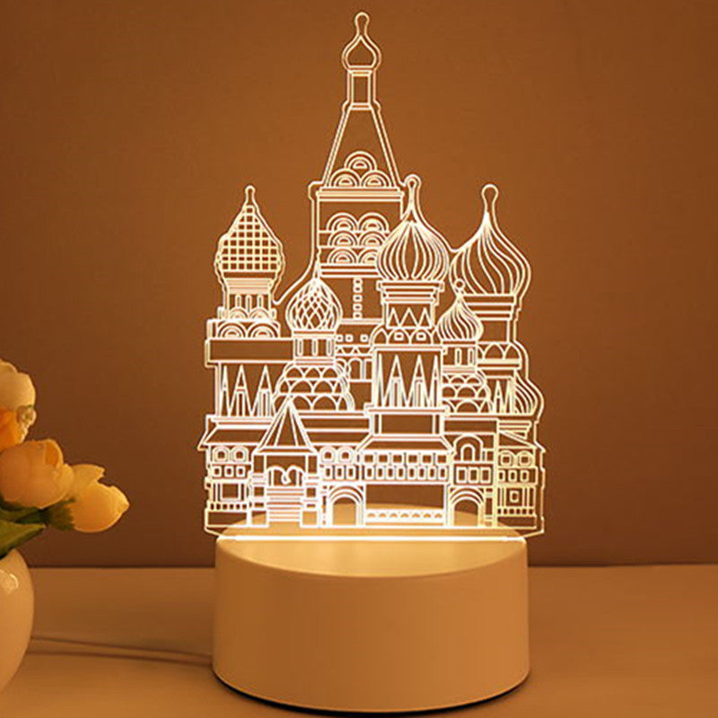 3D Illusion Acrylic LED Night Light | USB | 110–240V | Warm White | 12 Designs | I Love You, Ferris Wheel, Dinosaur, Rose & More | Bedroom, Gift & Home Decor