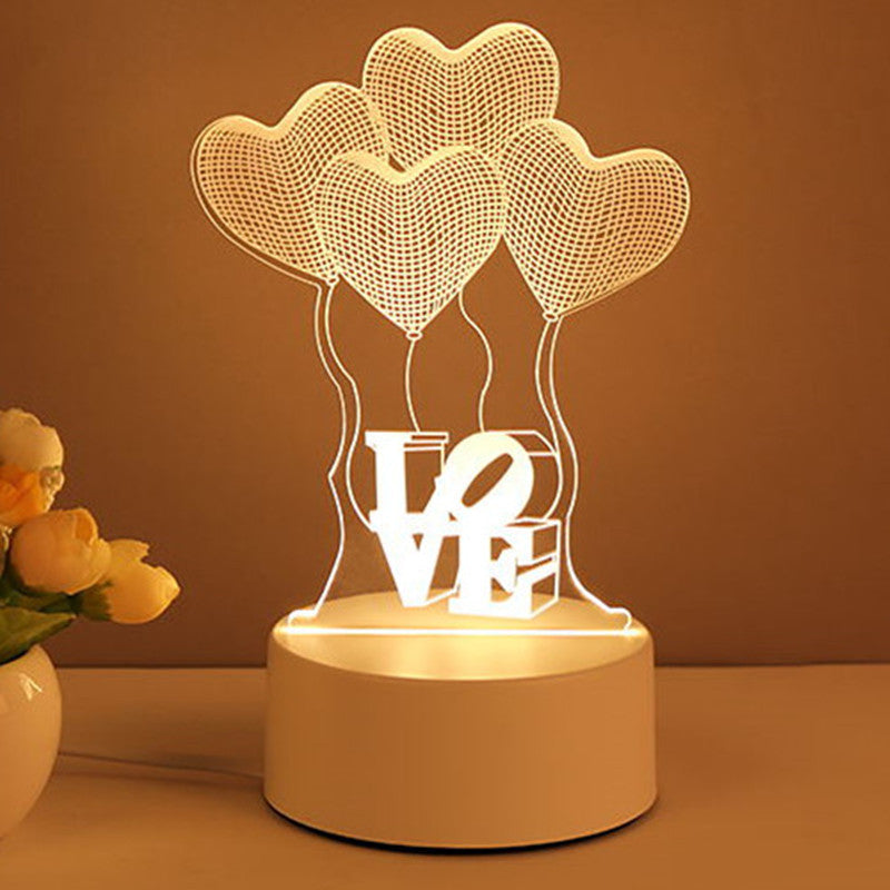 3D Illusion Acrylic LED Night Light | USB | 110–240V | Warm White | 12 Designs | I Love You, Ferris Wheel, Dinosaur, Rose & More | Bedroom, Gift & Home Decor