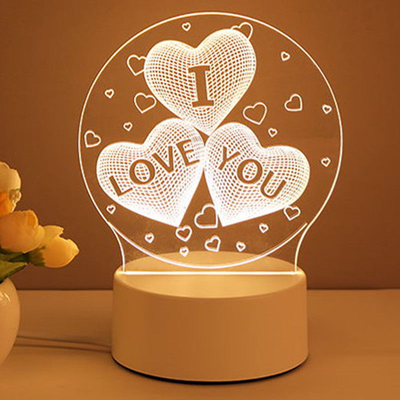 3D Illusion Acrylic LED Night Light | USB | 110–240V | Warm White | 12 Designs | I Love You, Ferris Wheel, Dinosaur, Rose & More | Bedroom, Gift & Home Decor