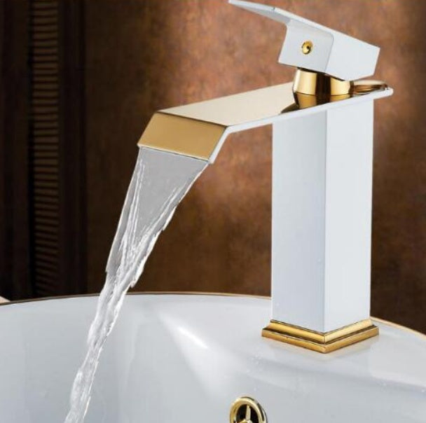 American Art Brass Waterfall Basin Faucet | White & Gold, Hot & Cold, Sensor Tap, Short & Tall, Blackened Finish