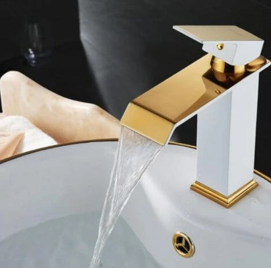 American Art Brass Waterfall Basin Faucet | White & Gold, Hot & Cold, Sensor Tap, Short & Tall, Blackened Finish