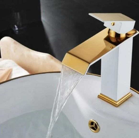 American Art Brass Waterfall Basin Faucet | White & Gold, Hot & Cold, Sensor Tap, Short & Tall, Blackened Finish