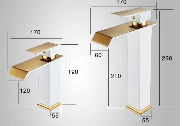 American Art Brass Waterfall Basin Faucet | White & Gold, Hot & Cold, Sensor Tap, Short & Tall, Blackened Finish