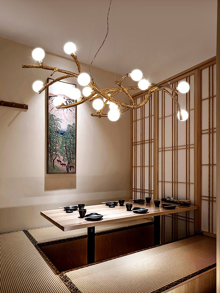 Japanese Wabi-Sabi Resin Branch & Fish LED Chandelier | 10 Heads, Warm Light, 1.5m, 111-240V, 15-30㎡