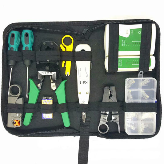 11-Piece Professional Network Toolkit | Crimping Pliers, RJ45 Tester, Wire Stripper, Screwdrivers & Tool Bag
